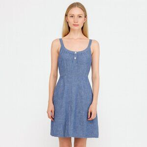 Lands End Canvas fit and flare chambray denim blue Midi dress 100% Cotton